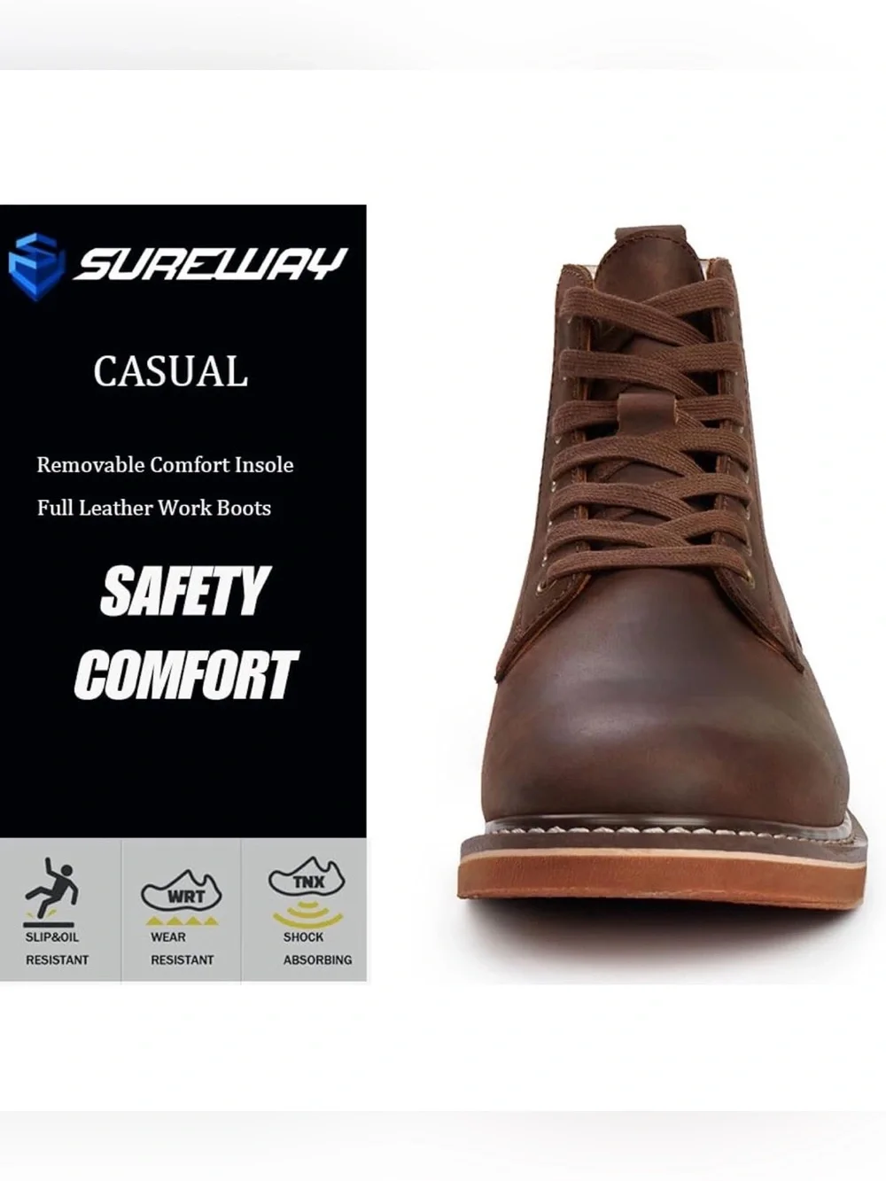 SUREWAY Men’s 6” Leather Chukka Boots Brown Soft Toe Lace Up Work Dress Size 7.5